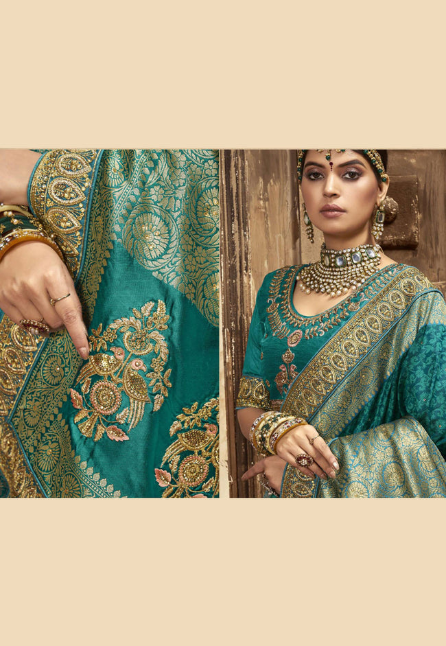 Turquoise Golden Saree In usa uk canada
