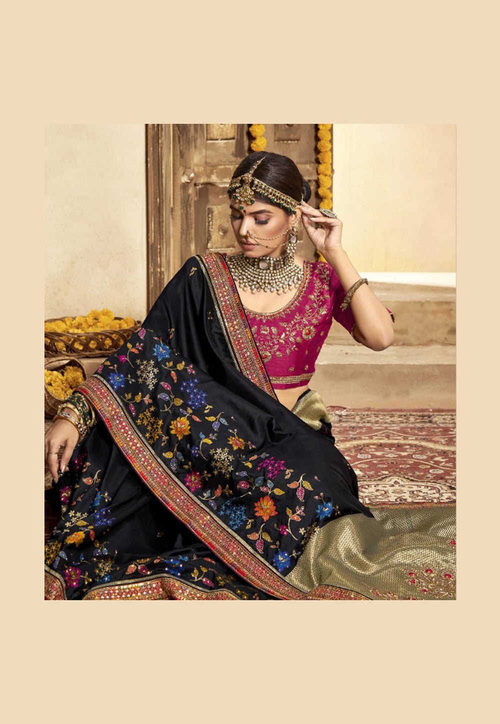 Black And Pink  Wedding Saree In usa uk canada