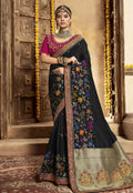 Black And Pink Floral Embroidered Wedding Saree