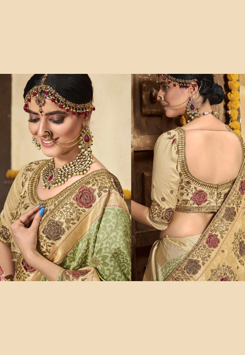 Pista Green Golden Saree In usa uk canada