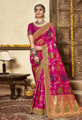 Pink Golden Embroidered Wedding Saree