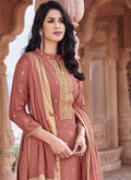 Indian Clothes - Peach Golden Designer Salwar Kameez