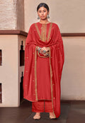 Red Golden Embroidered Pakistani Style Pant Suit