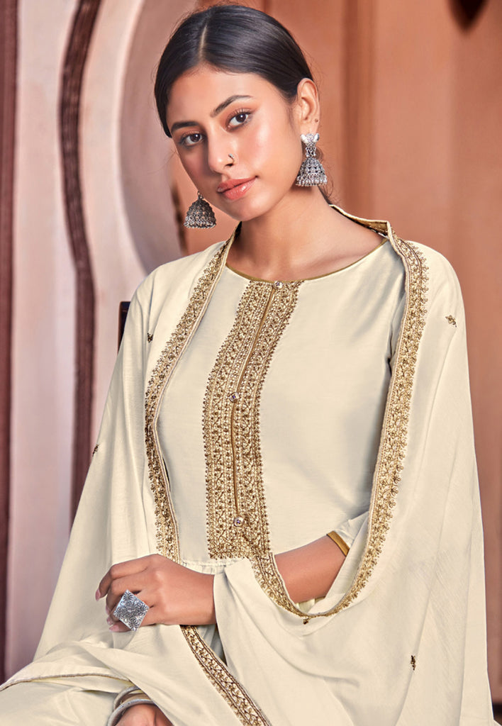 Off White Golden Embroidered Pant Suit In usa uk canada