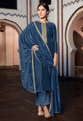 Blue Golden Embroidered Pakistani Style Pant Suit