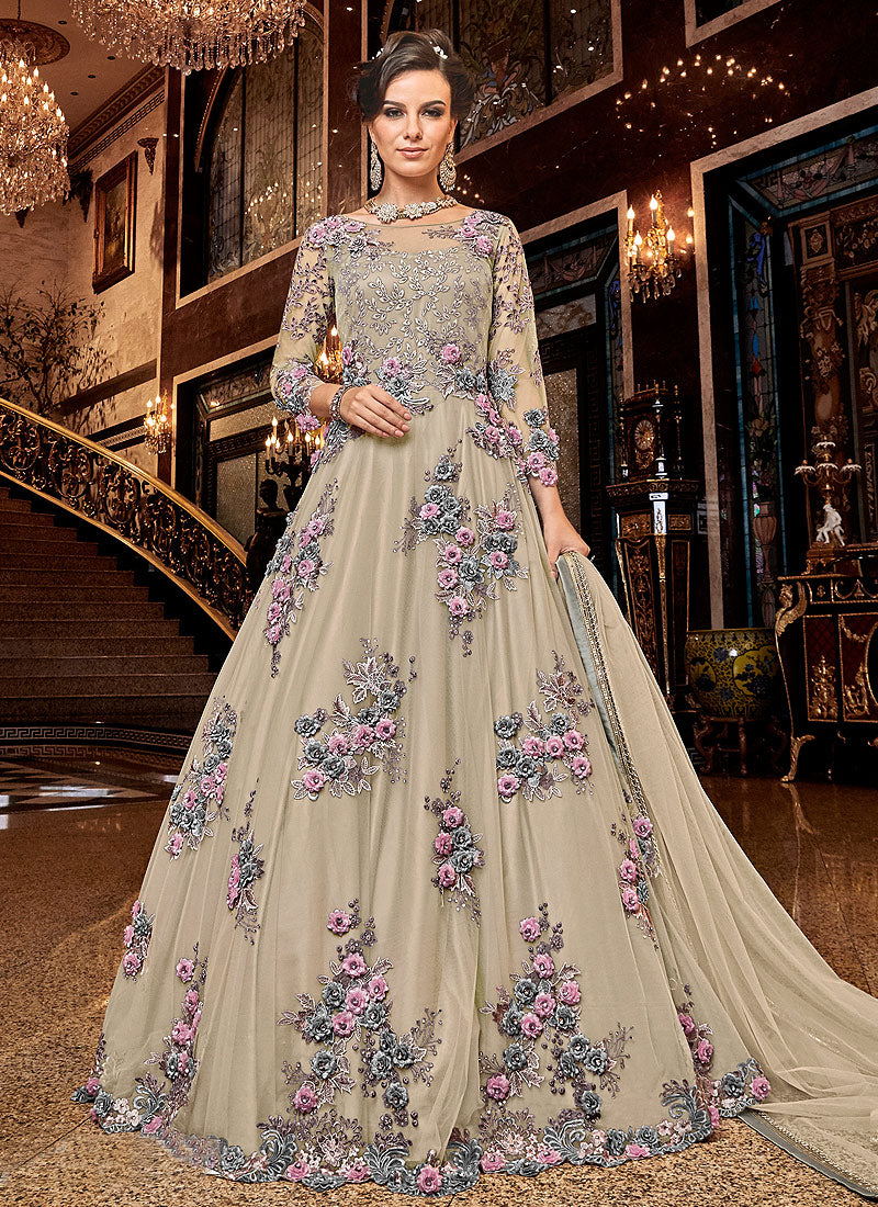 Beige Embroidered Anarkali Suit
