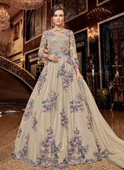 Beige Embroidered Anarkali Suit
