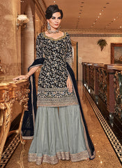 Black And Grey Gharara Palazzo Suit