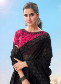 Indian Clothes - Black And Pink Embroidered Saree