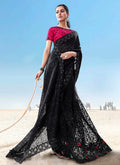 Inidan Saree - Black And Pink Embroidered Saree In usa uk canada