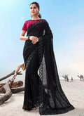 Black And Pink Embroidered Saree