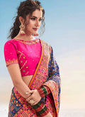 Blue And Pink Embroidered Saree