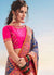 Blue And Pink Embroidered Saree