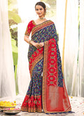 Blue And Red Silk Saree