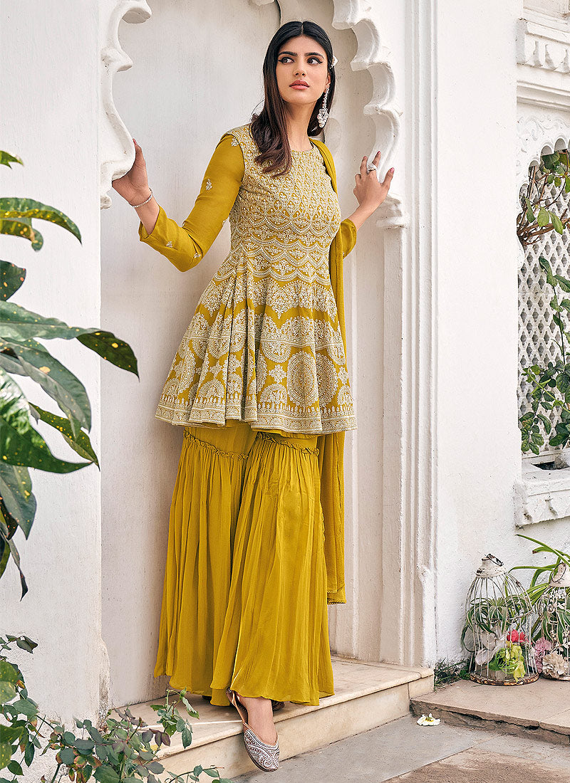 Ochre Yellow Gharara Suit In usa