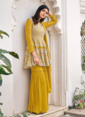 Ochre Yellow Embroidered Gharara Suit