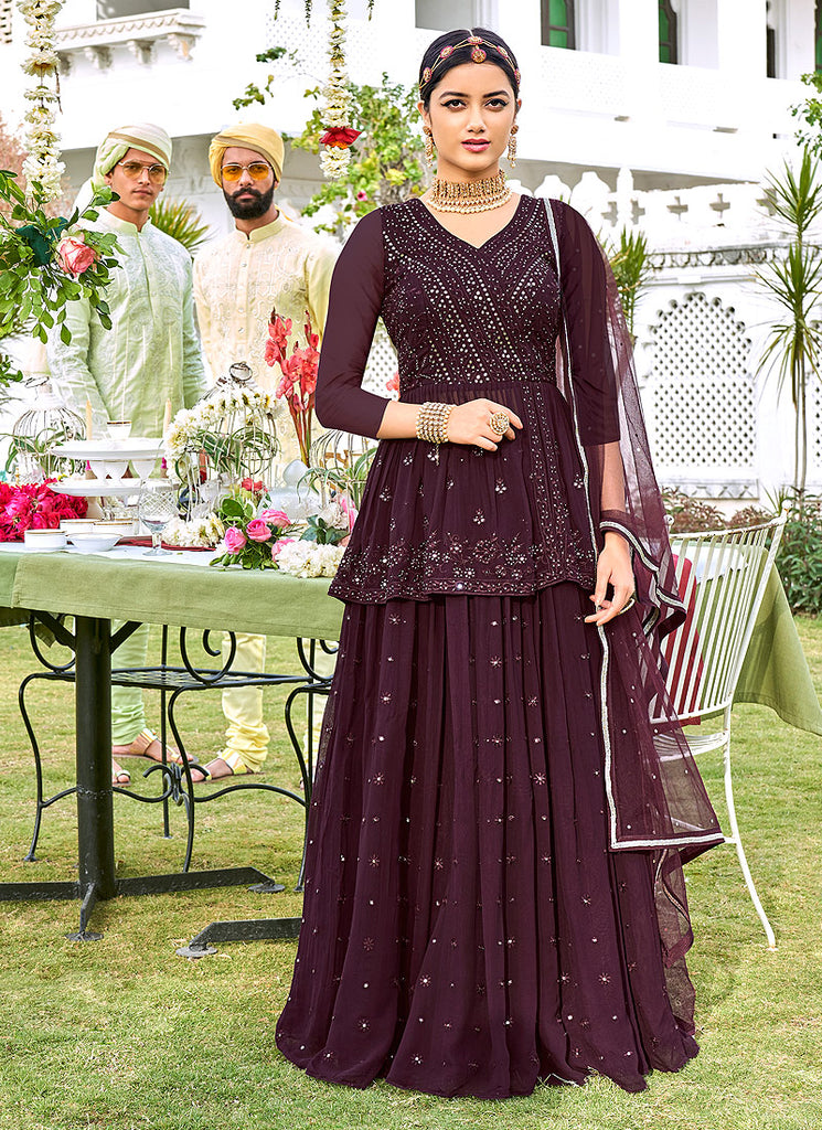 Deep Wine Peplum Style Gharara Suit