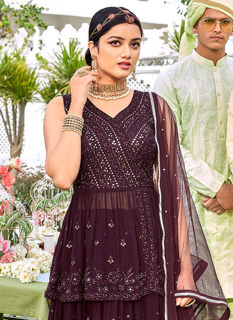 Deep Wine Peplum Style Gharara Suit In usa