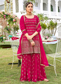 Pink Golden Embroidered Georgette Sharara Suit