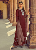 Maroon Embroidered Ethnic Palazzo Suit