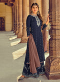 Navy Blue Embroidered Ethnic Palazzo Suit