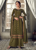 Olive Green Embroidered Designer Palazzo Suit