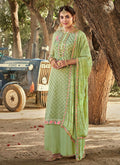 Light Green Embroidered Palazzo Suit