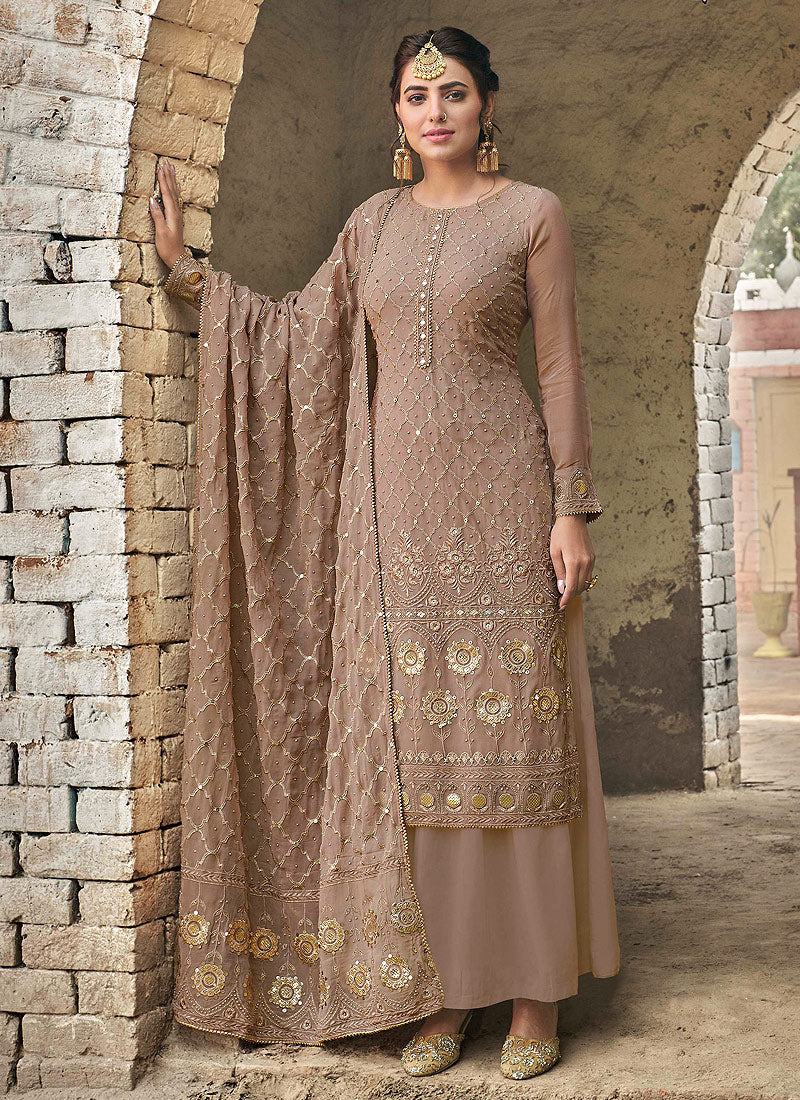 Beige Golden Palazzo Suit