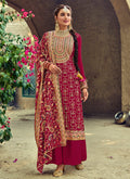 Maroon Multicoloured Embroidered Georgette Palazzo Suit