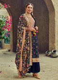 Navy Blue Multicoloured Embroidered Georgette Palazzo Suit