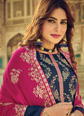 Indian Clothes - Blue And Pink Multi Embroidered Palazzo Suit In usa uk canada