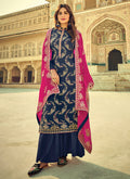 Blue And Pink Multi Embroidered Palazzo Suit