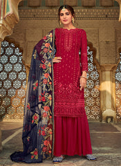 Red Embroidered Palazzo Suit 