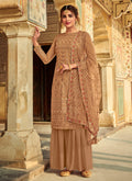 Light Brown Embroidered Palazzo Suit