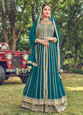 Turquoise Embroidered Slit Style Anarkali Lehenga Suit