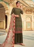 Olive Green Embroidered Palazzo Suit