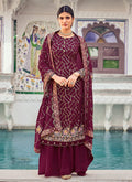 Deep Wine Multi Embroidered Indian Gharara Suit