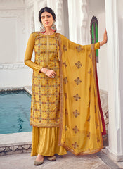 Mustard Yellow Multi Embroidered Indian Gharara Suit