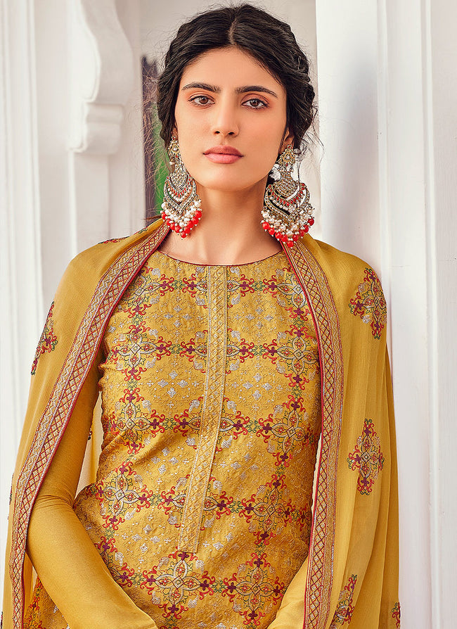 Buy Mustard Yellow Multi Embroidered Indian Gharara Suit In USA, UK ...