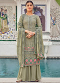Pista Green Multi Embroidered Indian Gharara Suit
