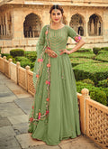 Green  Floral Embroidered Indian Anarkali Suit