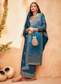 Blue Shaded Ethnic Embroidered Festive Palazzo Suit
