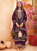 Wine Ethnic Embroidered Festive Palazzo Suit