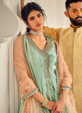 Teal Blue And Peach Gharara Suit In canada