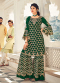 Deep Green Multi Embroidered Georgette Palazzo Suit