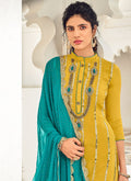 Yellow And Blue Gharara Style Suit In uk