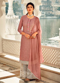 Salmon Pink And Beige Embroidered Palazzo Style Suit