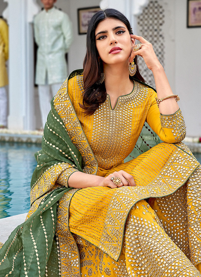 Yellow And Green Gharara Suit In usa