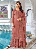 Dusky Pink And Gold Embroidered Georgette Gharara Suit