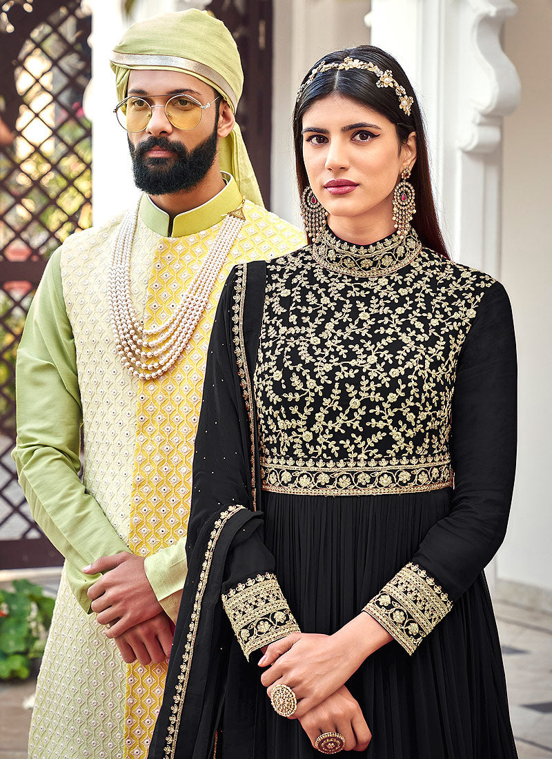 Black Golden  Anarkali Gown In usa